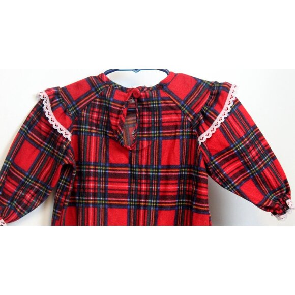Vtg 90s Disney Plaid Classic Nightgown sz 2T Red Flannel Minnie Daisy Holiday - Picture 5 of 8